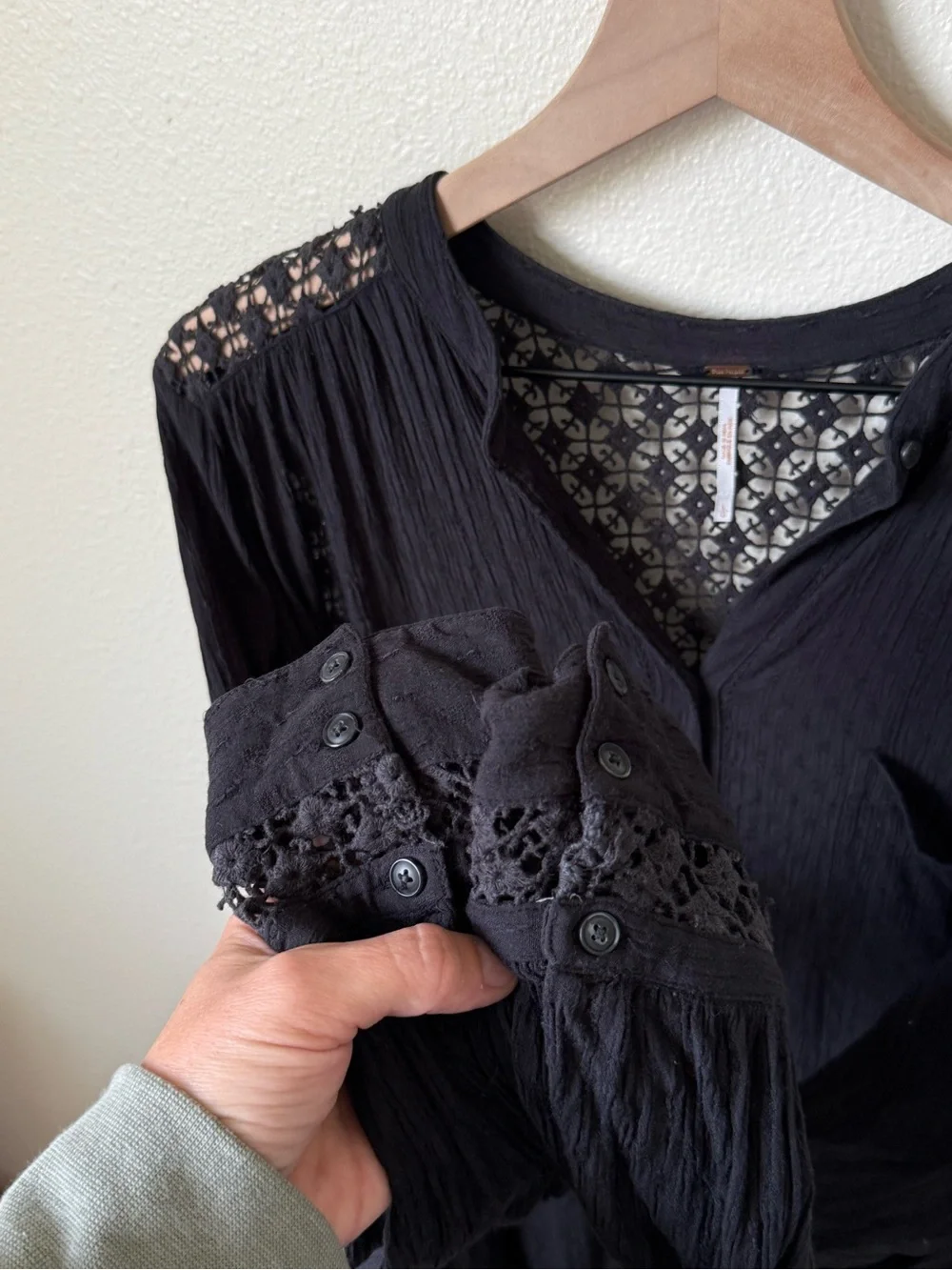 Free People Black woven-Panel Button Down Shirt